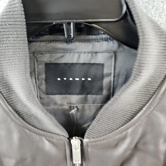 Stampd Faux Leather Oversized Cropped Bomber Jacket Men's L Charcoal Zip Closure